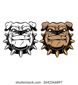 Ilustração de pitbull em estilos monocromáticos e coloridos. Elemento de design para camiseta, emblema, distintivo. Ilustração vetorial