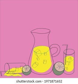illustration of a pitcher and two glasses with refreshing lemonade for the summer heat
