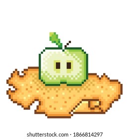 Illustration pixel art apple. Vector picture. Apple on paper pixel art.