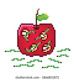 manzana de arte píxel de ilustración. Imagen vectorial. Apple tiene un gusano.