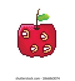 Illustration pixel art apple. Vector picture. Apple with holes.