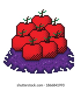 Illustration pixel art apples. Vector picture. Apple on paper pixel art.