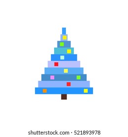 Illustration of Pixel art Christmas tree. Blue pine