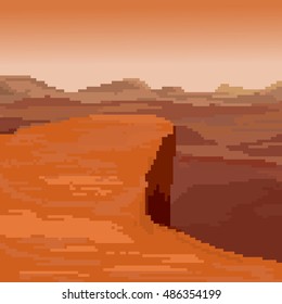 Illustration of pixel art desert. Vector of pixel art sands.