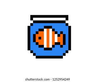 illustration pixel art of fish  in pixel style