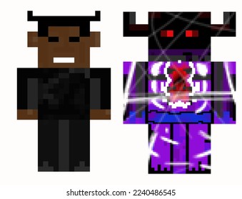 Illustration of pixel game characters with pixel monsters.
