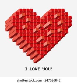 illustration of a pixel heart in perspective