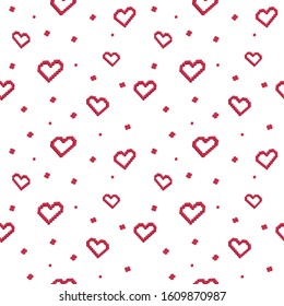illustration pixelated hearts on white background
