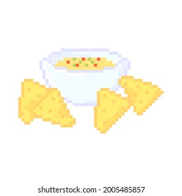 Illustration of pixelated nachos with sauce