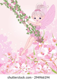 Illustration of pixie fairy on a swing