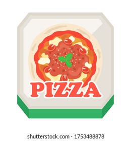 Illustration of a pizza in a box.