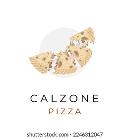 Illustration of Pizza Calzone Cut And Ready To Eat With Various Fillings