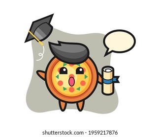 Illustration of pizza cartoon throwing the hat at graduation, cute style design for t shirt, sticker, logo element