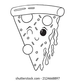 The illustration of Pizza cartoon vector design. Suitable food and beverages or for coloring book or teaching media for young learners.