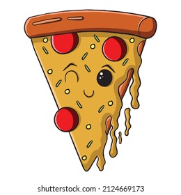Ilustración del diseño vectorial de dibujos animados Pizza. Alimentos y bebidas adecuados o para colorir libros o medios de enseñanza para los jóvenes estudiantes.
