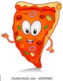 Illustration of a Pizza Character Gesturing Something with His Hands