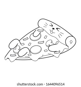 Illustration of pizza element with vector line art for coloring.