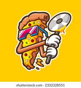 ilustración de un muñeco de pizza con cortador de pizza