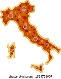 Illustration of a Pizza Map Showing Italy
