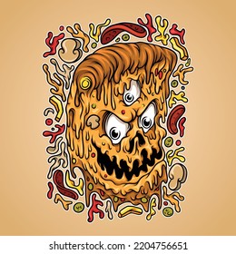 an illustration of a pizza monster with a monster theme