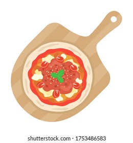 Illustration of a pizza on a cutting board.