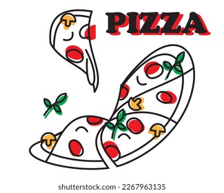 illustration of pizza, outline logo, concept, vector graphic