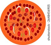 an illustration of a pizza ready to be served