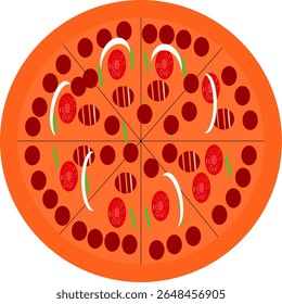 uma ilustração de uma pizza pronta para ser servida