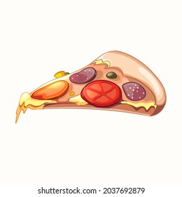 Illustration of pizza. A slice of pepperoni pizza wiht extra cheese