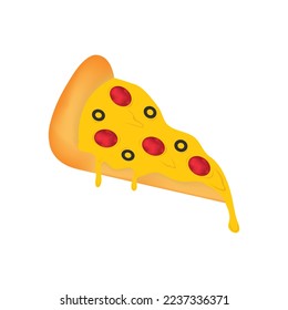 Illustration of a pizza slice in vector isolated on a white background.