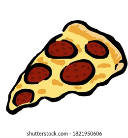 Illustration of Pizza slice(Pepperoni): Illustration like woodblock print 