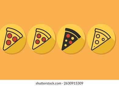 Illustration of pizza slices on a yellow background.