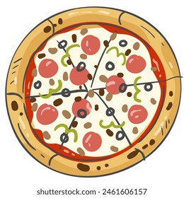 Illustration of a pizza topped with pepperoni