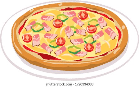 Illustration of pizza using bacon