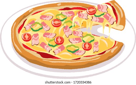 Illustration of pizza using bacon