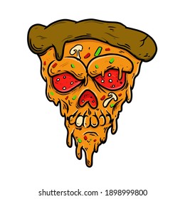 Illustration of the pizza with zombie face. Design element for poster, card, banner, sign, logo. Vector illustration