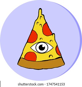 Ilustración pizza-gate eye con fondo azul