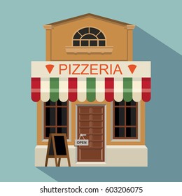 Illustration of pizzeria little cute retro store shop or boutique