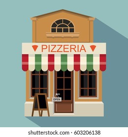 Illustration of pizzeria little cute retro store shop or boutique