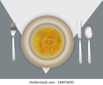Illustration of place setting with soup