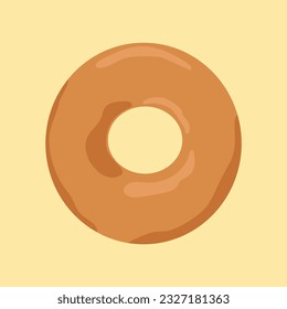 Illustration of a plain donut on a yellow background. Delicious dessert. A suitable snack to drink with coffee or milk