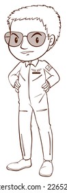 Illustration of a plain drawing of a pilot on a white background 