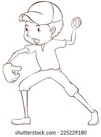 Illustration einer einfarbigen Skizze eines Baseballspielers auf weißem Hintergrund  
