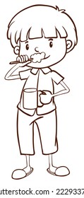 Ilustración de un dibujo plano de un niño que se cepilla los dientes sobre un fondo blanco 