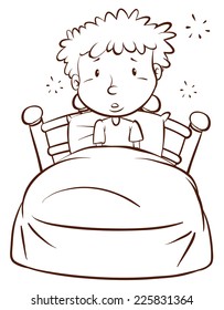 Illustration of a plain sketch of a boy waking up on a white background 