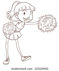 Illustration of a plain sketch of a cheerer with pompoms on a white background  