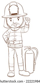 Illustration of a plain sketch of a fireman on a white background 