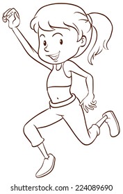 Illustration of a plain sketch of a girl dancing on a white background 