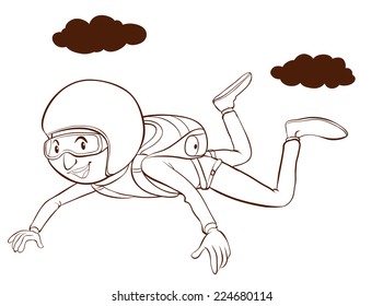 Illustration Of A Plain Sketch Of A Person Sky Diving On A White Background 