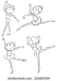 Illustration of the plain sketches of the ballet dancers on a white background 
